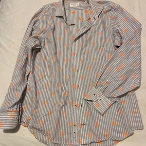 Lorenzo Uomo Trim Trim Fit Stripe Neon Embroidery Dress Shirt 17 34/35